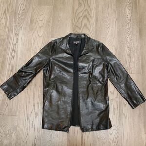 Emanuel Ungaro Leather Fitted Zip Jacket Black Size 6